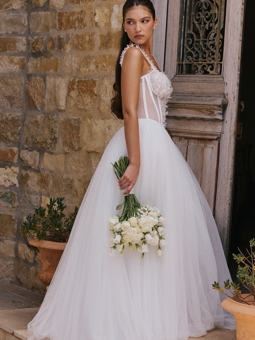 HOUSE OF CB 'Nathalie' White Floral Lace Tulle Bridal Gown NWOT - Picture 8 of 10